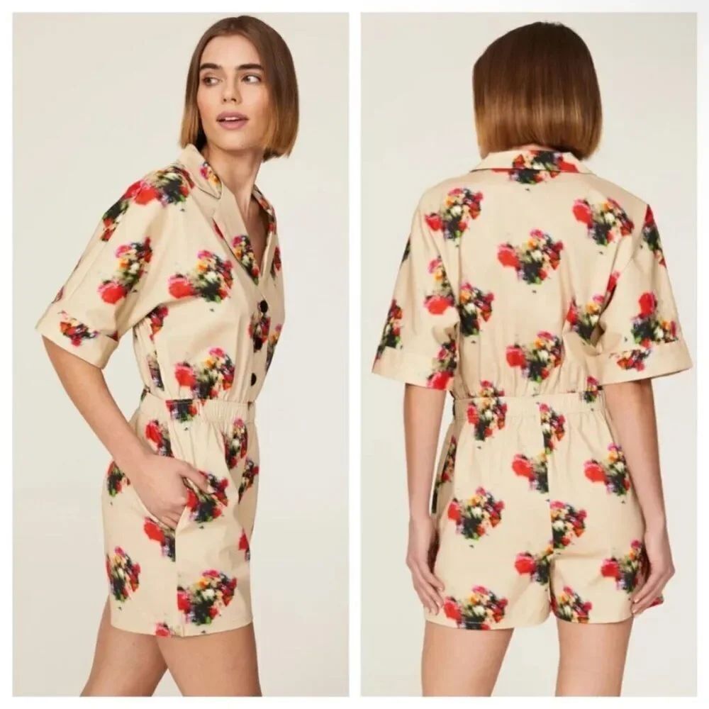 ADAM LIPPES COLLECTIVE | Blurry Floral Print Beige Romper Women’s Size 4